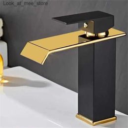 Bathroom Sink Faucets Gold black basin faucet brass waterfall faucet bathroom faucet bathroom faucet mixer faucet hot and cold sink faucet Q240301