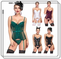 Women Sexy Gartered Pushup Bra Side Mesh 8pcs Plastic Fully Boned Bustier and Panty Set White Bridal Lingerie Corset Overbust Cor4438300