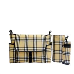 Borsa per pannolini Borsa per pannolini impermeabile per mamma Bambino Cerniera per bebè Plaid marrone Stampa Zaino per vendite Borsa per pannolini in pile Borsa a tracolla di moda Set di tre pezzi S08