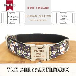 Collars MUTTCO retailing fashion handmade soft stubborn engraved pet name dog collar THE CHRYSANTHEMUM dog collars 5 sizes UDC044