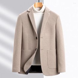 Men's Suits 2024 Spring Men Blazer Grey Beige Elegant Sheep Wool Suit Jacket Male Basic Simple Style Garment Smart Casual Attire OOTD Look