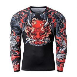 Japanese Samurai Style TShirt For Men 3D Long Sleeve Top Gym Fitness TShirts Oversized Tee Shirt Sports Running Clothing 240226