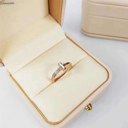Boutique Designer Tiffay T1 Half Diamond Ring Sterling Sier Plated Rose Gold Pedigree Home Set T-ring Female Category