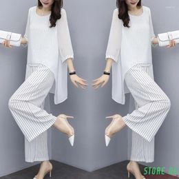 Women's Pants Women Pant Suits For Mother Of The Bride Outfit 2024 Formal Wedding Guest Striped Wide Leg Loose 3 Piece Sets