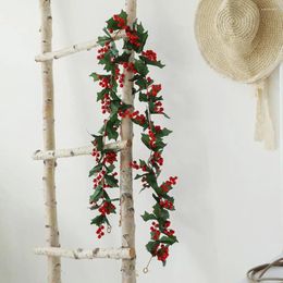 Decorative Flowers Christmas Artificial Rattan Garland Festival Festive With Green For Indoor Wall