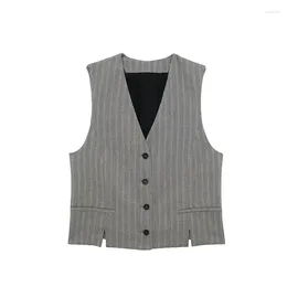 Women's Tanks Autumn 2024 Casual Fashion Classic Retro Buttons Decorated Herringbone Twill Vest Slim Short Suit Waistcoat Tops