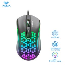 Mice AULA S11 Wired Lightweight Breathable Mouse Cool Lighting Effect 3D AntiSlip For PC Laptop Computer