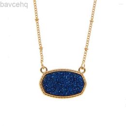 Pendant Necklaces Pendant Necklaces Resin Oval Druzy Necklace Gold Color Chain Drusy Hexagon Style Luxury Designer Brand Fashion Jewelry For Women 240302