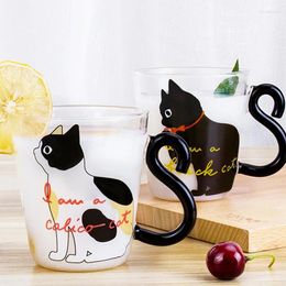 Mugs Cute Kitty Glass Water Cup Cat Tail Handle Mug Milk Tea Coffee Fruit Juice Drinkware Home Office Lovers