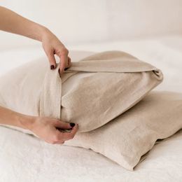 Solid Colour 100% Pure Linen Throw Pillow Case Euro Sham for BedCustom Size Envelope Cushion Cover Decoration Pillowcase 240223