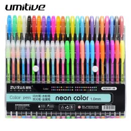 Markers Umitive 48 Colours Gel Pens Set Glitter Gel Pen for Adult Colouring Books Journals Drawing Doodling Art Markers