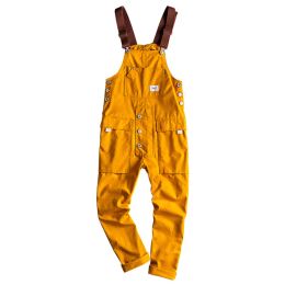 Overalls Spring Overalls Mens Bib Jumpsuits Cotton Multi Pocket Straight Loose Casual Pants Clothing Hip Hop Coverall Yellow Trousers