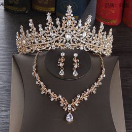 Luxury Crystals Bridal Jewellery Sets For Wedding Gold Silver Sparkly Rhinestones Crown Necklace Earrings Set Women Accessories Formal Occasion CL3346