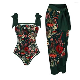 Women's Swimwear 2024 Vintage Wizard Forest Orangutan Print One Piece Swimsuit Holiday Beachwear Cover Up Designer Bathing Suit Summer Surf