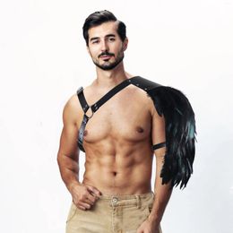 Bras Sets Sexy Men Body Harness Leather Gay Chest Feather Shoulder Armor Restraint Arm Underwear Punk Belt Clothing Accessories