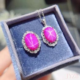 Stylish 100 natural and True Starlight Ruby Jewellery Set 925 sterling silver pendant ring 240229