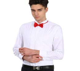 Men039s French Cuff Tuxedo Solid Colour Shirt Wing Tip Collar Men Long Sleeve Dress Formal Wedding Bridegroom2577182