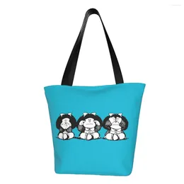 Shopping Bags Humour Mafalda Groceries Printing Canvas Shopper Tote Shoulder Large Capacity Quino Cartoon Manga Handbag