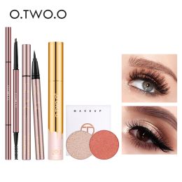 Sets O.TWO.O 4pcs Eyes Makeup Set Waterproof Longlasting Eyeshadow Stick Eyebrow Pencil Black Mascara Eyeliner Stamp Cosmetic Kit