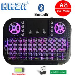 Keyboards HKZA A8 Mini Bluetooth Keyboard 2.4G Dual Mode Handheld Fingerboard Backlit Mouse Touchpad Remote Control for Windows Android TV