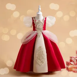 Girl Dresses Middle And Big Children Girls Dress Children's Clothing Bubble Sleeve Vintage Court Princess Wedding Party Long Dres