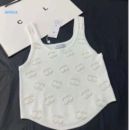 Women's T-Shirt designer 2024 women summer knit tee tops pearl inlay cotton crop top t-shirt clothing high end sexy pullovers vest NDRE55643