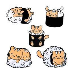 Cat Sushi Rice Ball Enamel Pins Custom Cute Animals Japanese Foods Brooch Lapel Badge Bag Cartoon Jewelry Gift for Kid Friend3628216