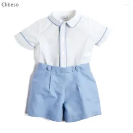 Clothing Sets Clibeso 2024 Baby Boys Classic Clothes Set Children Spanish Boutique Suits White Shirts Blue Cotton Shorts Pants EID