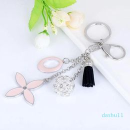 Keychains Creative Simple Four-leaf Clover Keychain Flowers Key Chain Car Ring Female Bag Charm Pendant Fashion Tassels Keyrings
