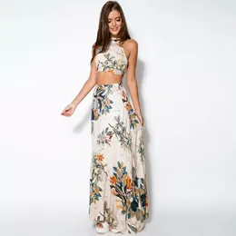 Skirts Women's Two-Piece Set Skirt Backless Camisole Long Bohemia Style Sexy Flower Print Halter Design Summer Vacation Casual