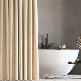 Luxury Thick Imitation Linen Shower Curtain Waterproof Bath Curtains For Bathroom Bathtub Large Bathing Cover with Metal Hooks 240226
