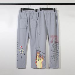 Sweatpants Retro Streetwear Pantalones Hombre Baggy Sweatpants for Men and Women Mud Dye Flame Drawstring Trousers Y2k Terry Track Pants