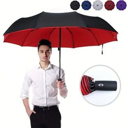 Vikande vindtät dubbelskiktsbeständigt paraply helautomatiska regn män kvinnor 10 revben stark lyx affärsresor manliga stora paraplyer parasol hw0196