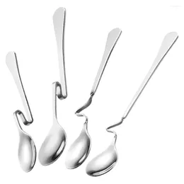 Coffee Scoops 4 Pcs Stainless Steel Tableware Hanging Cup Spoon Mixing Household Dessert Spoons Curved Handle Stir For Honey