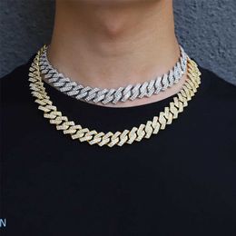 Strands 15mm Miami Prong Cuban Chain Link Silver Color Necklaces Full Iced Out Rhinestones Bracelet Set for Mens Hip Hop Chains 230613