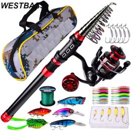 Combo WESTBASS Telescopic Fishing Rod Combo 1.83.6M Carbon Travel Rod With Spinning Reel Line Lures Hook Fishing Set For Summer Pesca