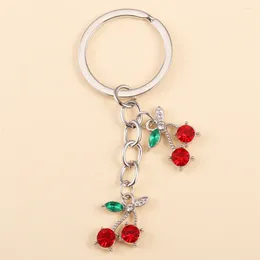 Keychains Sweet Shiny Crystal Cherry Charms Key Chains Delicate Fruit Keyrings For Women Girls Wallet Car Hanging Decor Jewellery Gifts