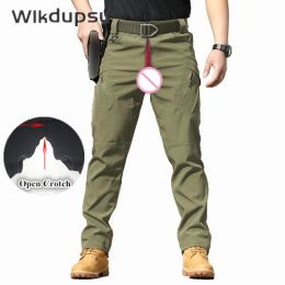 Pants Outdoor Sex Invisible Double Zippers Open Crotch Tactical Pants Stretch Military Multi Pocket Workwear Male Trousers Clothes