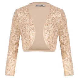 Jackets GRACE KARIN Women Sequined Bolero 3/4 Sleeve Open Front Cropped Shrug For Dress Elegant Lady Lace Sparkling Party Crop Jacket A3