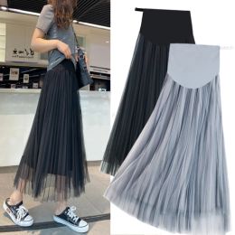 Dresses Pregnant Women Fashion Summer Abdomen Tulle Skirts Elastic High Waist with Cotton Lining Maternity Maxi Dress Cute New 2020