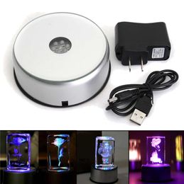 Colorful Luminous led Light Laser Rotating Crystal Display Base Stand Holder with AC Adapter Glass Transparent Objects3908195