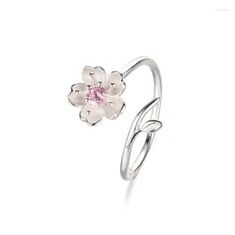 Cluster Rings Arrivals 925 Sterling Silver For Women Adjustable Size Ring Pink Zircon Cherry Blossom