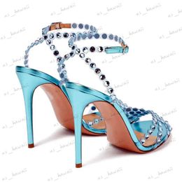 Sandals Luxury Rhinestones Sequined Women Sandals Sexy Narrow band Thin High heels Gladiator Sandals Fashion Summer Party Wedding Shoes T240302