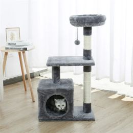 Scratchers H228cm Cat Tree Toy Condo Cat Climbing Tower Multilayer With Hammock Tower House Furniture Scratching Solid Wood Post for Kitty