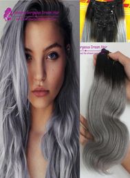 Incomparable Grey Clip in Chinese human hair 1bgrey hair extensions boby wave grey hair weave ombre grey human hair extensions6776838