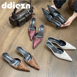 Slippers Footwear 451 Pumps Mules Women Thin for Female Pointed Toe Fashion Casual Slip on Ladies Heels Shoes 240223 942