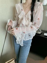 Women's Blouses Alien Kitty Summer Florals Chic Shirts Women Flare Sleeve Gentle Casual 2024 OL Slim Daily Printed Office Lady Sweet