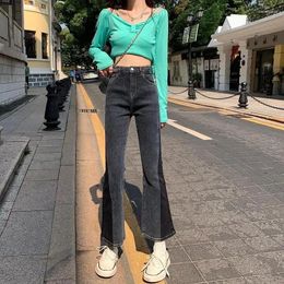 Women's Jeans Pipe High Waist S Flared With Pockets Trousers Flare And Capris Pants For Woman Cropped Bell Bottom Original A