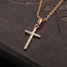 Pendant Necklaces Fashion Female Cross Pendants dropshipping Gold Black Color Crystal Jesus Cross Pendant Necklace Jewelry For Men/Women Wholesale 240302