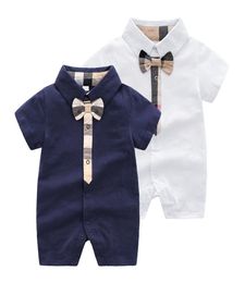 INS high end brand Baby Clothes Plaid bow Romper Bodysuit outfit Cotton Newborn Summer short sleeve Romper Kids Designer Infant Ju2799821